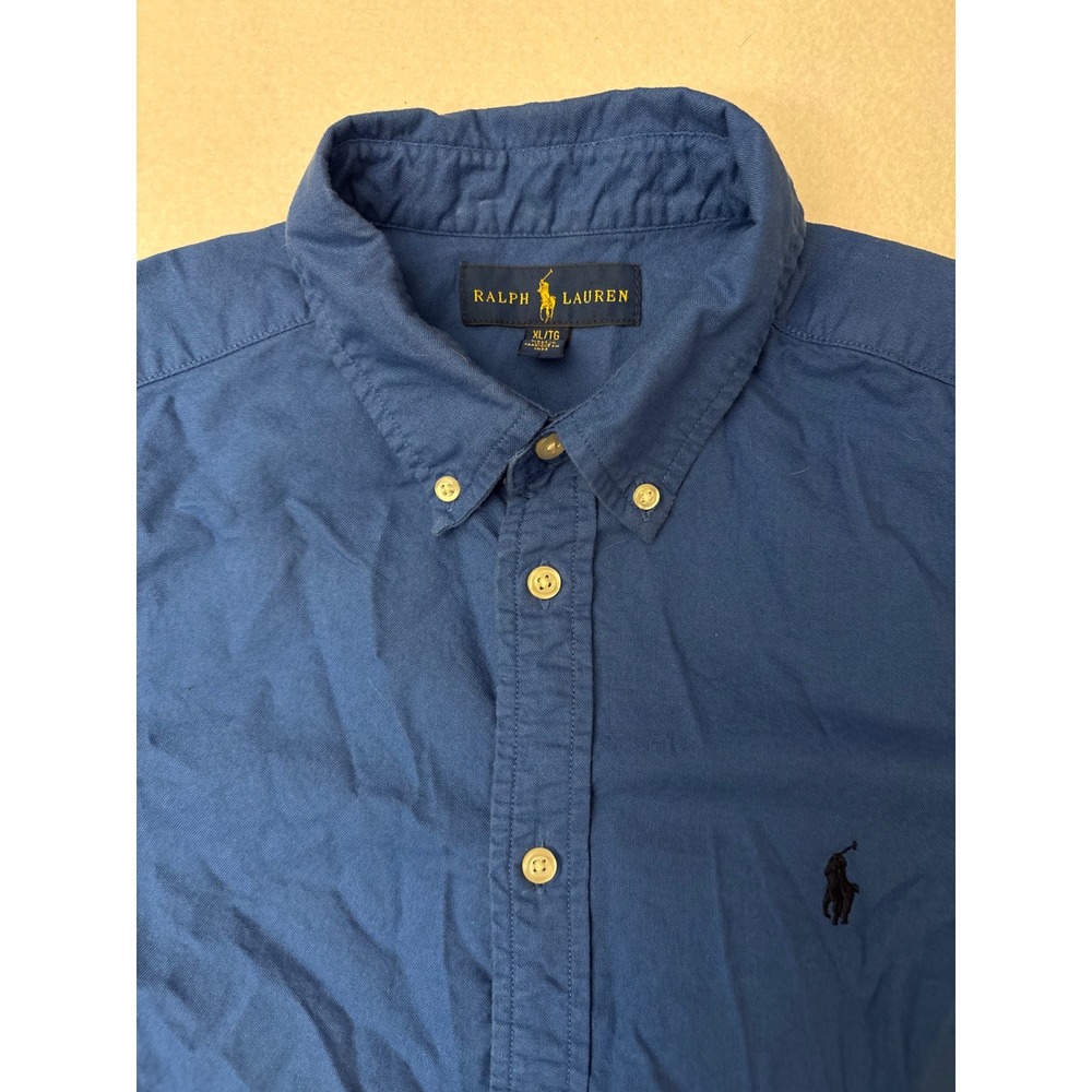 Ralph Lauren Boys XL 18-20 Blue Cotton Button Down Long Sleeve Shirt Pony Logo